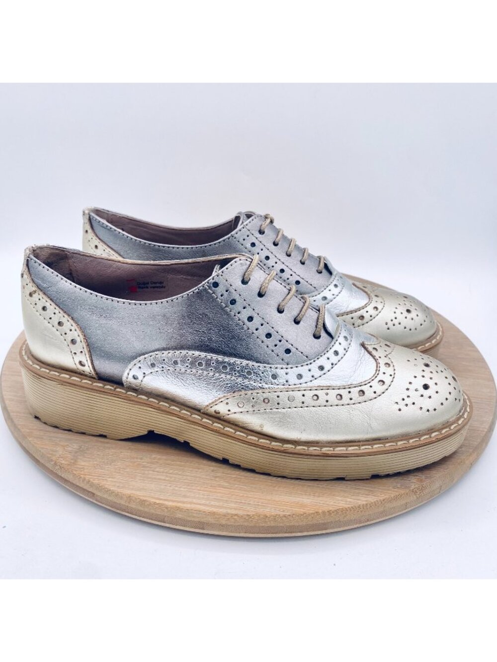 INCI Shoes Womens 6.5 37 Metallic Leather Wingtip Platform Sneakers Luxury